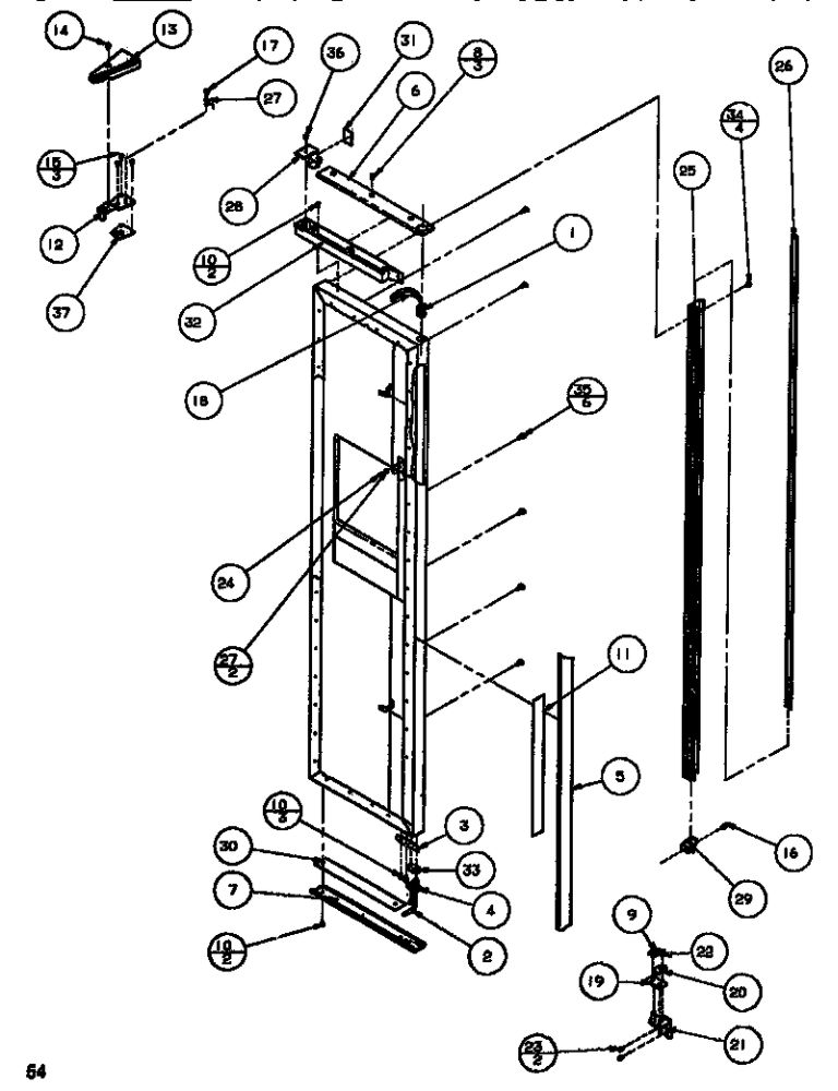 Door/Hinge/Trim Freezer Diagram and Parts List for SBDT520M-P1164101W  Amana Refrigerator