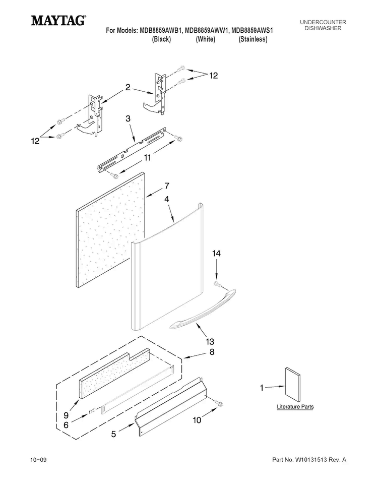 Door And Panel Parts Diagram and Parts List for MDB8859AWS1  Maytag Dishwasher