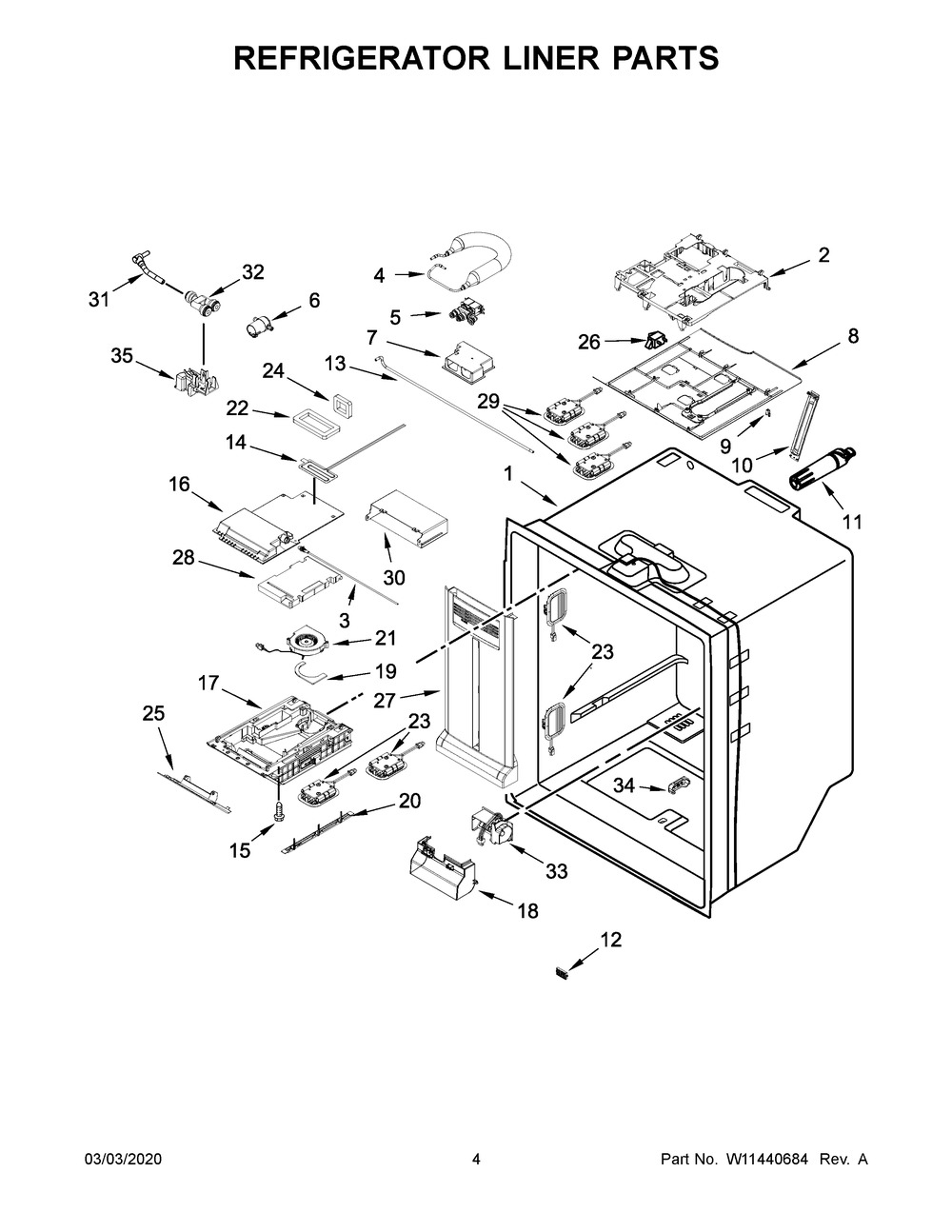 Refrigerator Liner Parts Diagram and Parts List for MFT2772HEZ01  Maytag Refrigerator