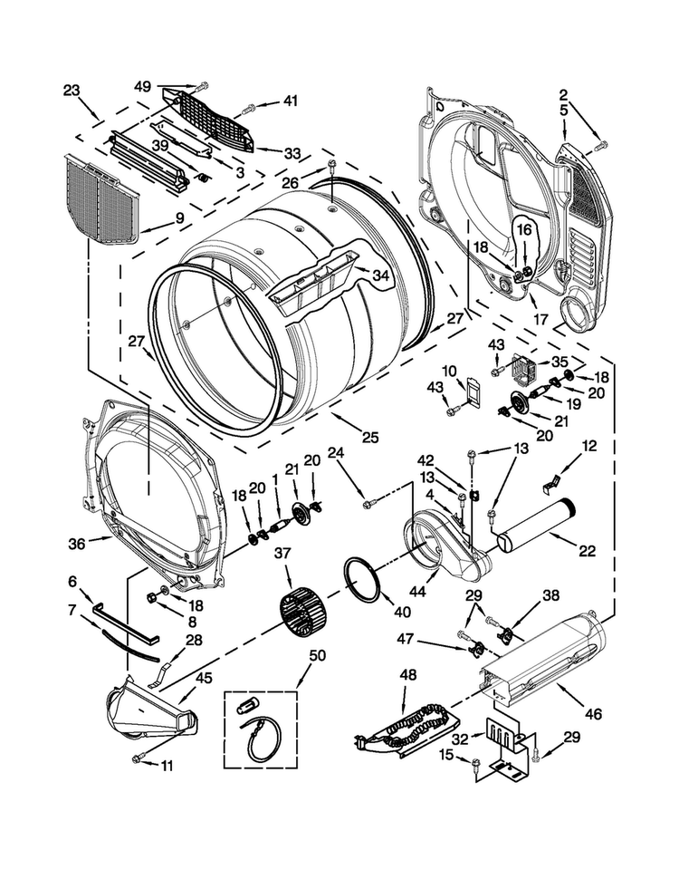 Bulkhead Parts Diagram and Parts List for MDE25PDAYW1  Maytag Dryer