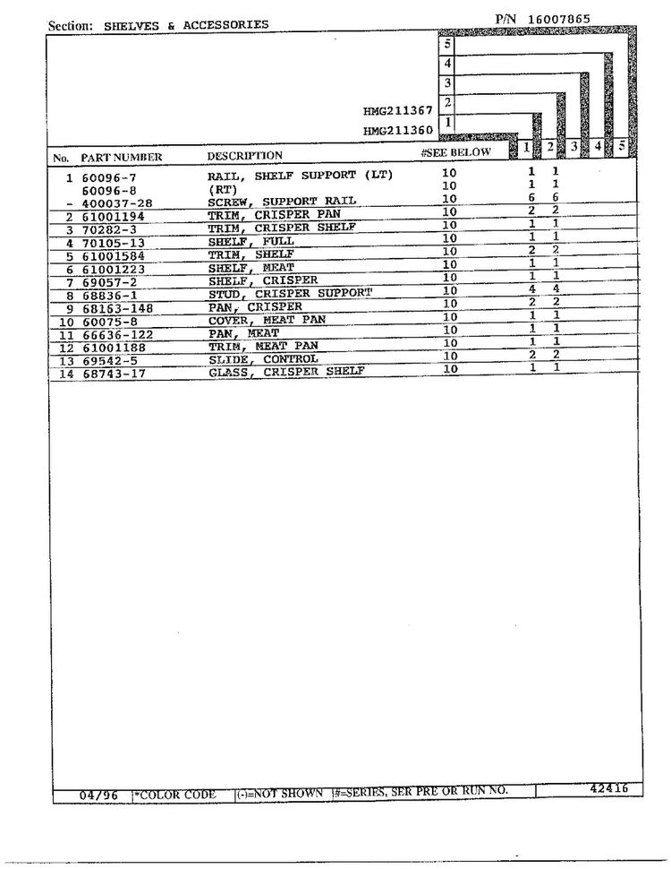 Shelves/accessories Page 2 Diagram and Parts List for HMG211360  Admiral Refrigerator