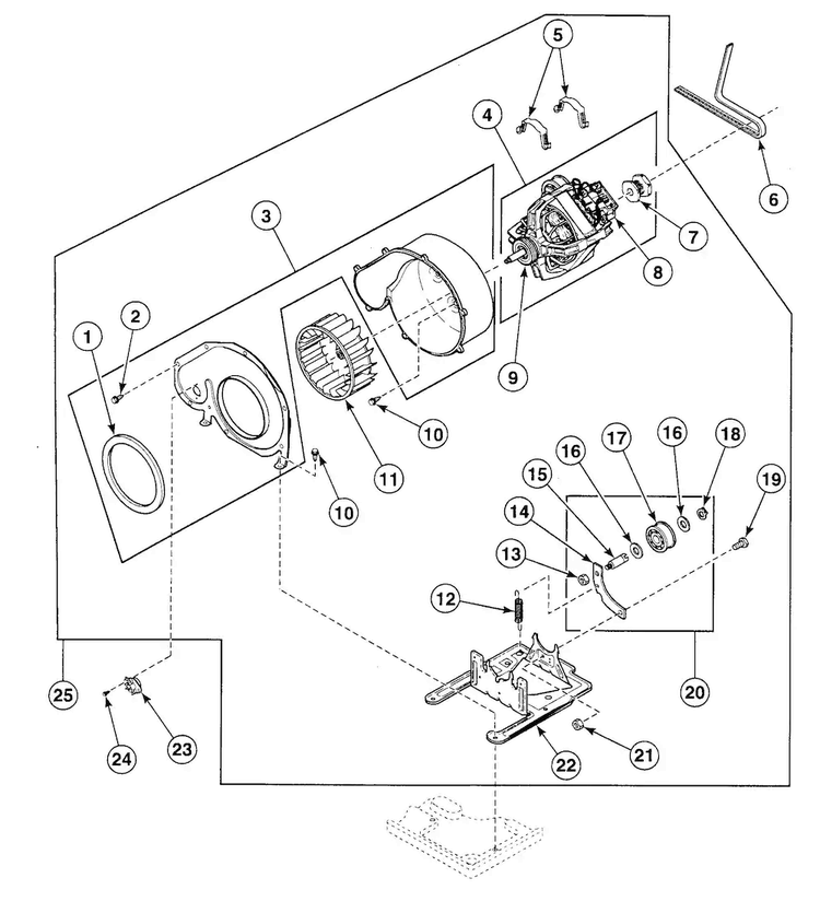 Motor Assy Diagram and Parts List for SDGH09QJ  Speed Queen Dryer