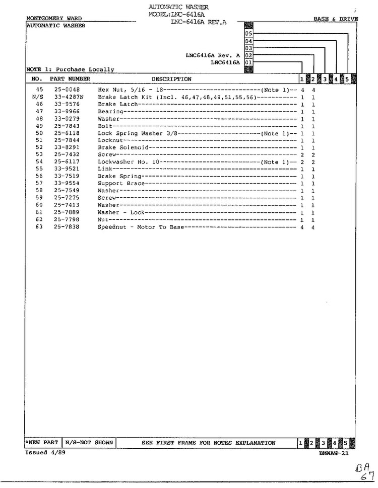 Base And Drive Page 3 Diagram and Parts List for 6416A REV A Norge Washer