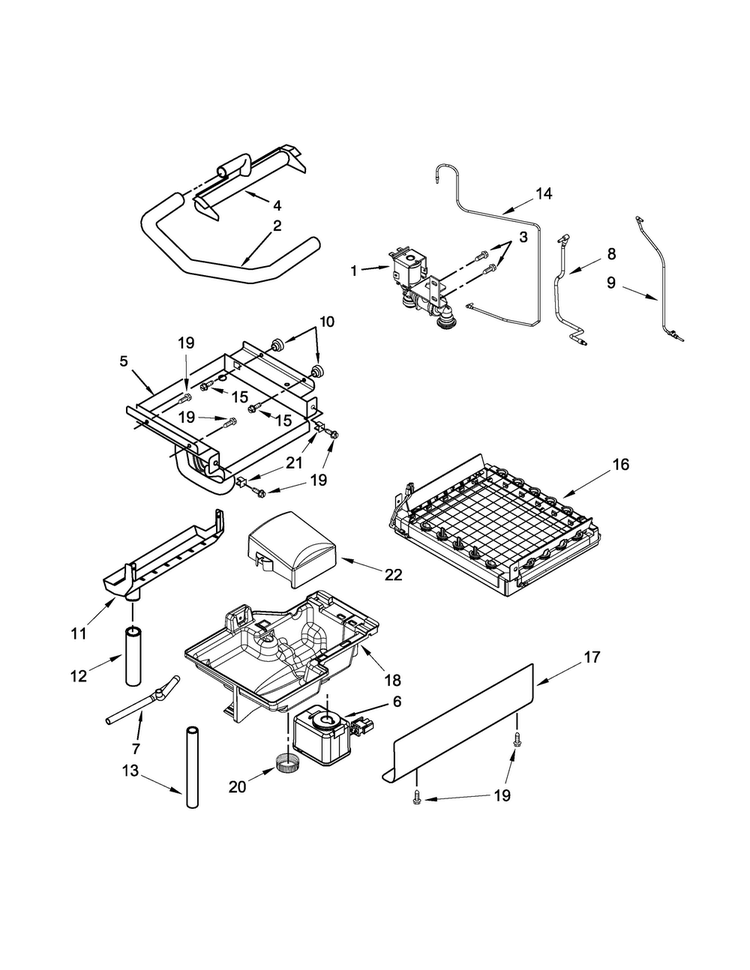 Evaporator, Grid, And Water Parts Diagram and Parts List for MIM1554ZRS0  Maytag Ice Maker