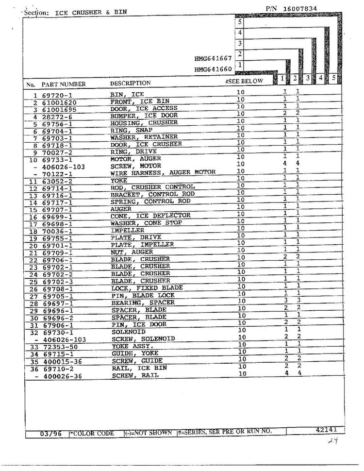 Ice Crusher/bin Page 2 Diagram and Parts List for HMG641667  Admiral Refrigerator
