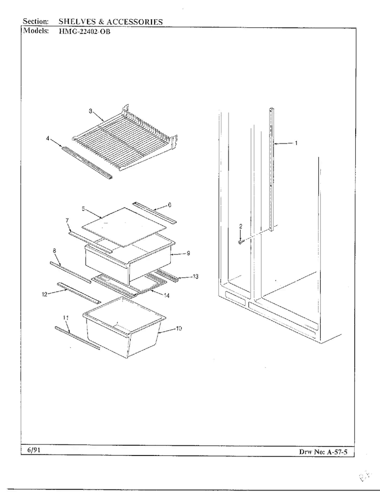 Shelves And Accessories Diagram and Parts List for 22402-0B  Admiral Refrigerator