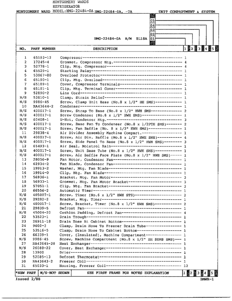 Unit Compartment/system Page 2 Diagram and Parts List for 22484-OA  Admiral Refrigerator