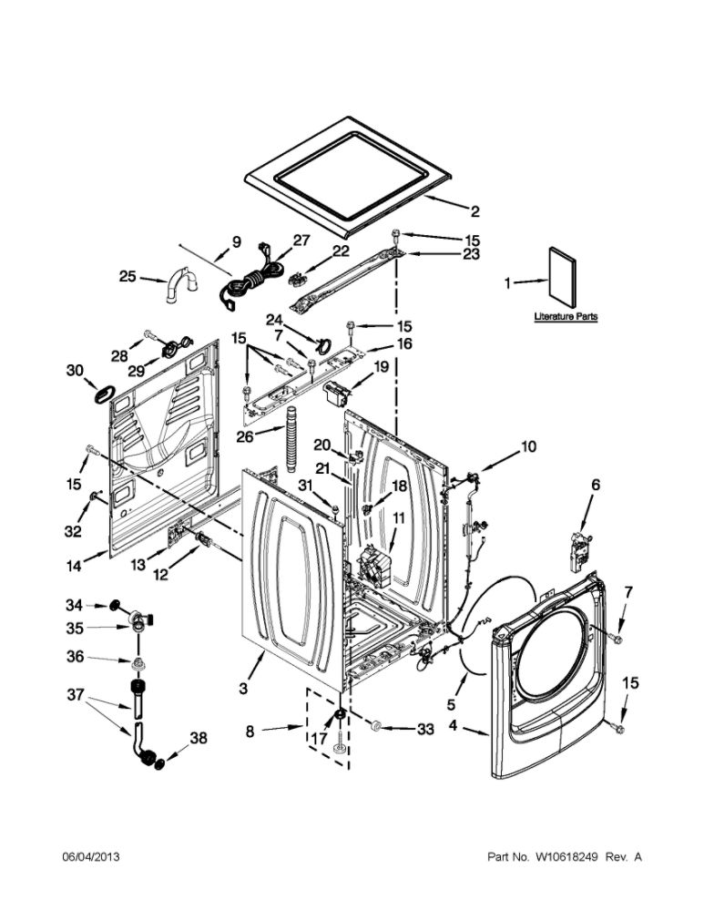 Top And Cabinet Parts Diagram and Parts List for 7MMHW6000BW0  Maytag Washer
