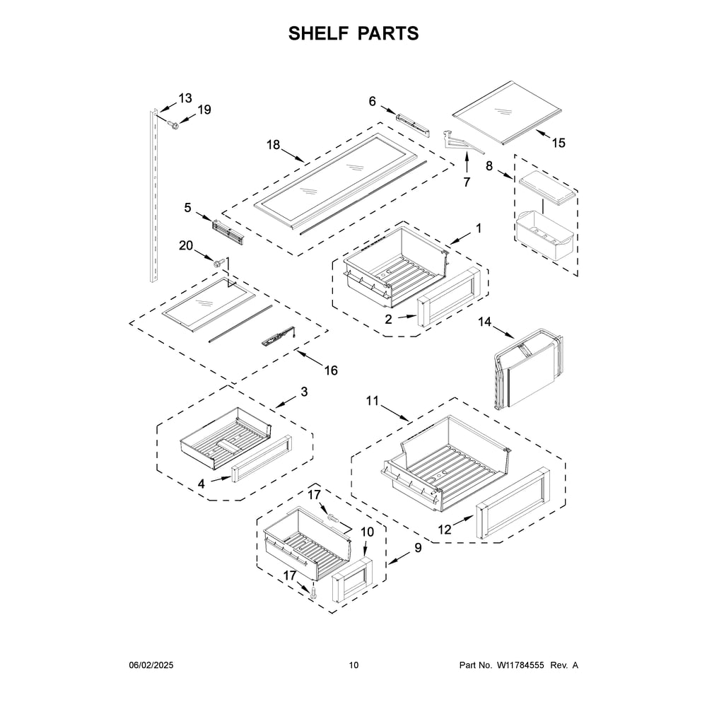 Shelf Parts Diagram and Parts List for JB36NXFXRE21  Jenn-Air Refrigerator