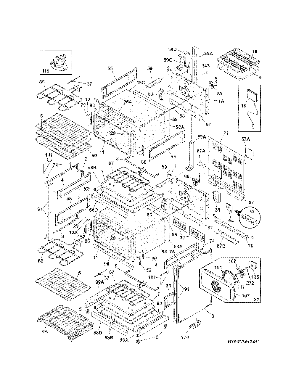 Body Diagram and Parts List for 79097413411  Kenmore Range