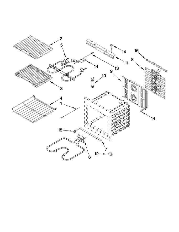 Internal Oven Parts Diagram and Parts List for JJW3830WP01  Jenn-Air Wall Oven