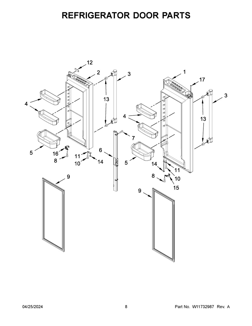 Refrigerator Door Parts Diagram and Parts List for MRFF4236RZ01  Maytag Refrigerator