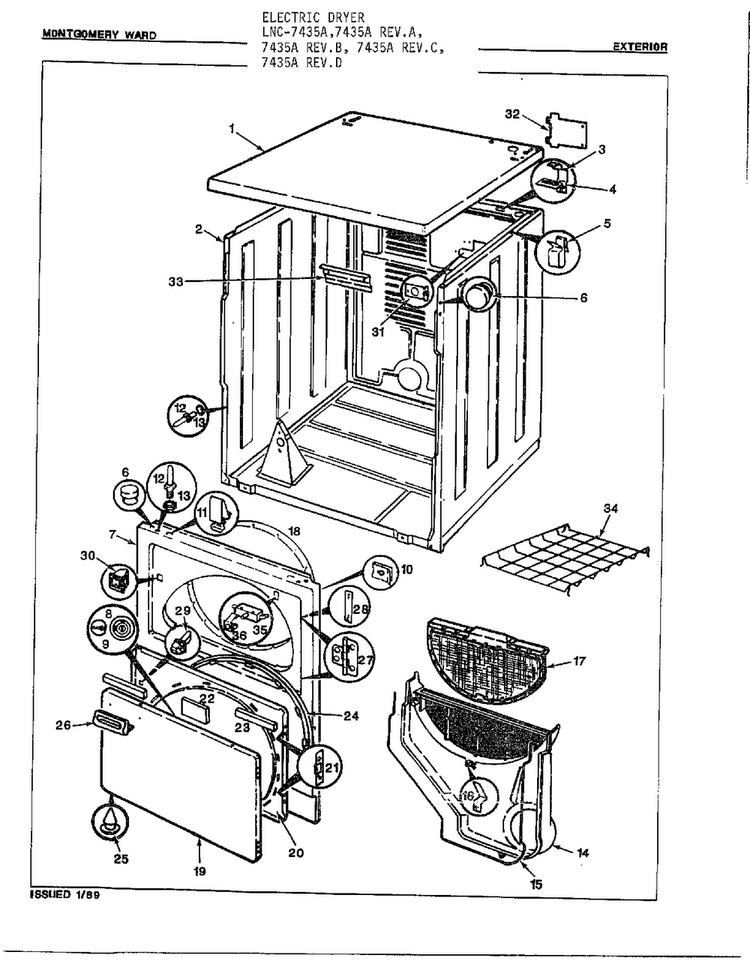 Electric Dryer/exterior Diagram and Parts List for 7435A  Norge Dryer