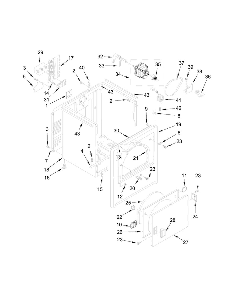 Cabinet Parts Diagram and Parts List for MEDC215EW0  Maytag Dryer