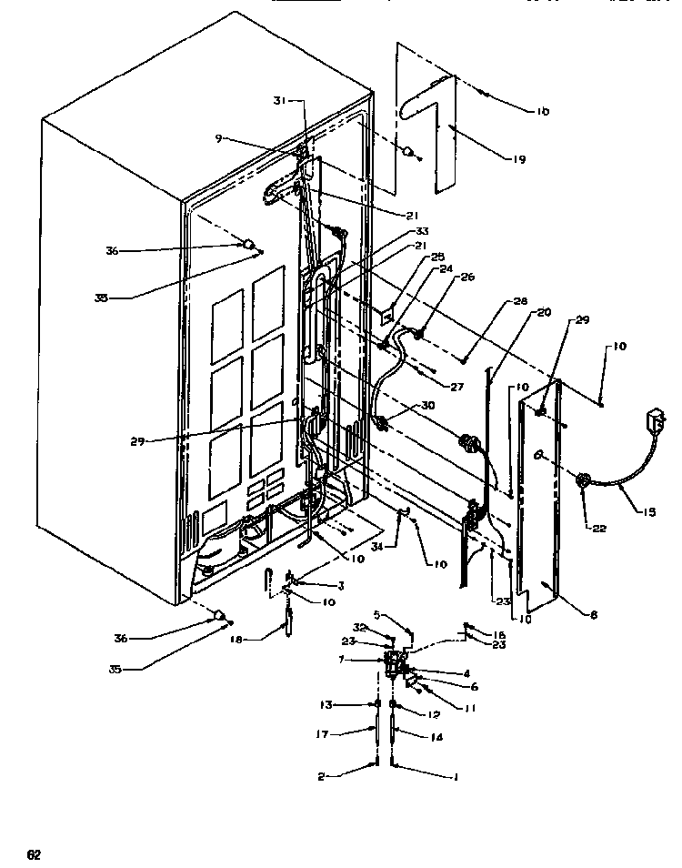 Cabinet Back Diagram and Parts List for SXD520SL-P1182401WL  Amana Refrigerator