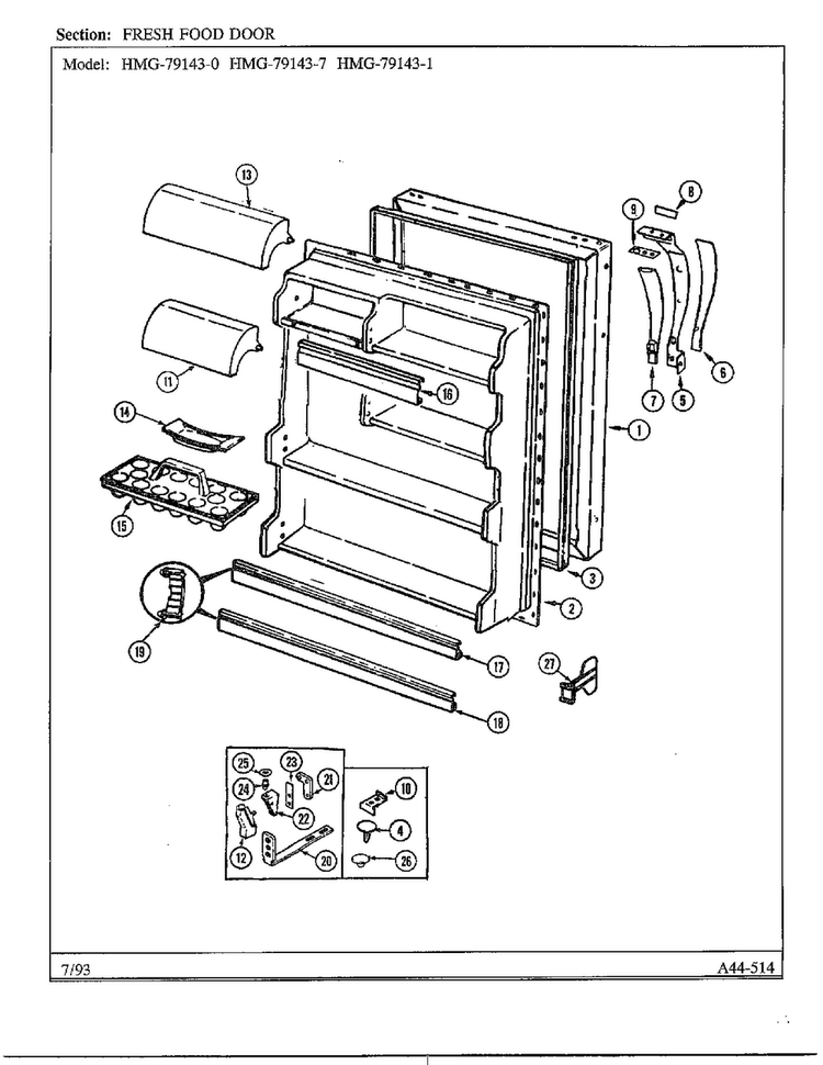 Fresh Food Door Diagram and Parts List for 79143-0A  Admiral Refrigerator