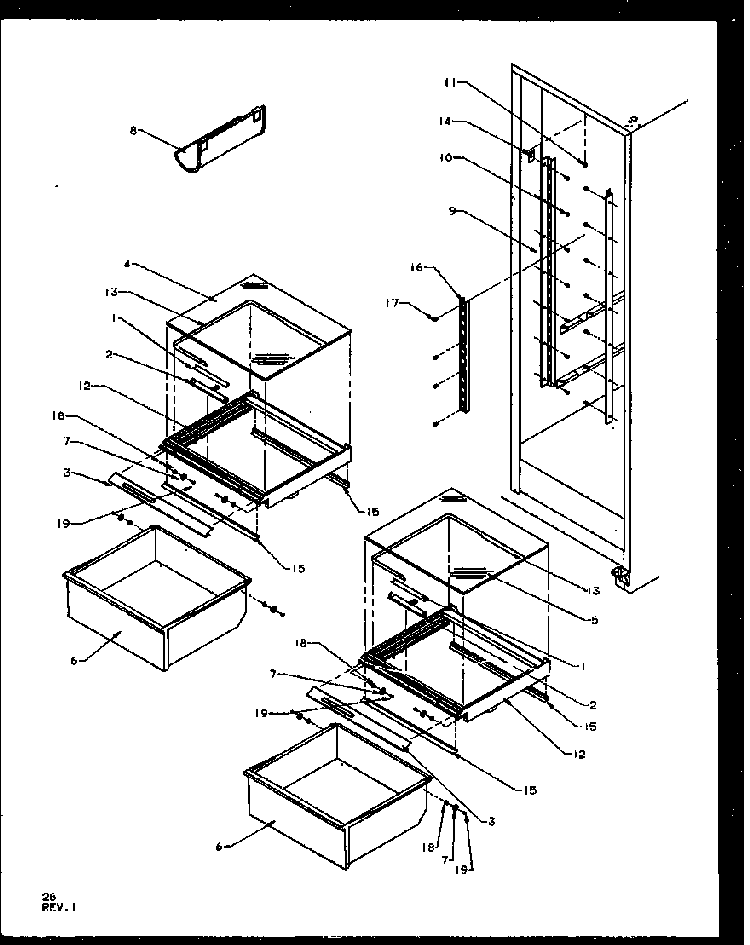 Refrigerator Shelving And Drawers Diagram and Parts List for SQD25NBE-P1162402WE  Amana Refrigerator