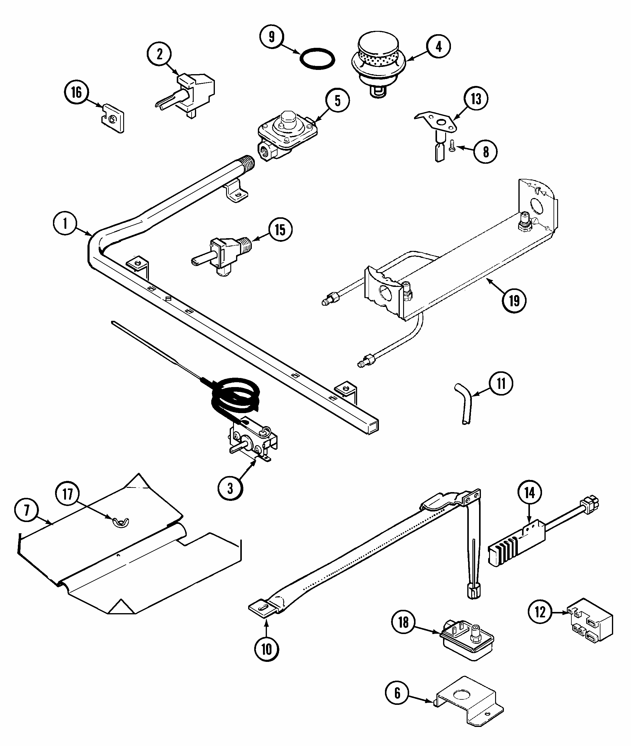 Gas Controls Diagram and Parts List for GA31713WAM  Maytag Range