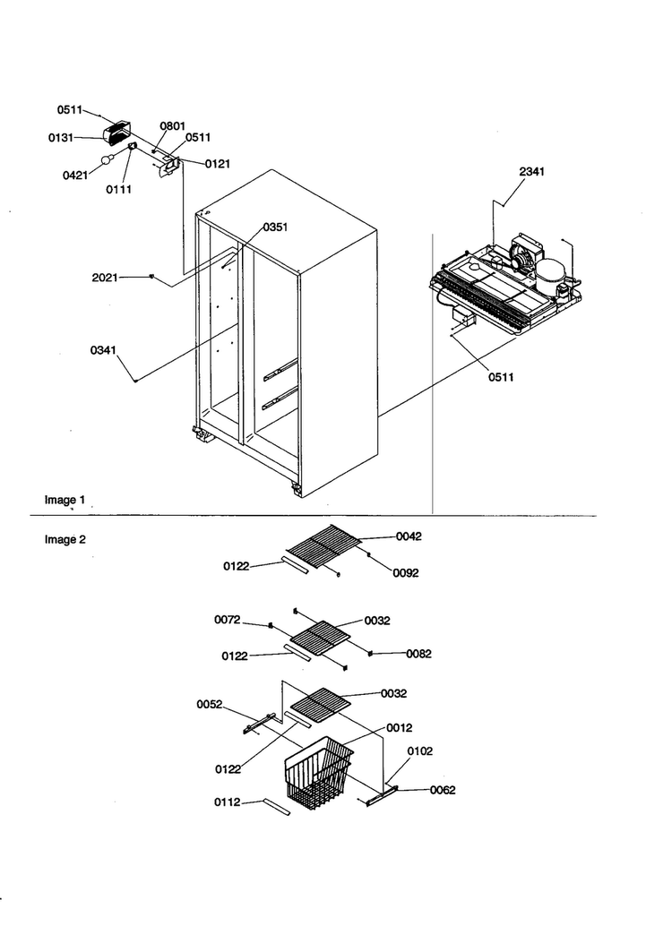 Freezer Shelves And Lights Diagram and Parts List for SXD23VL-P1315301WL  Amana Refrigerator