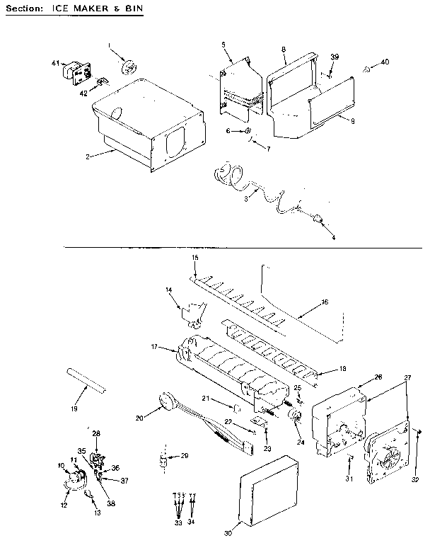 Icemaker And Bucket Asem. Diagram and Parts List for JRSD246B MCQ82A Jenn-Air Refrigerator