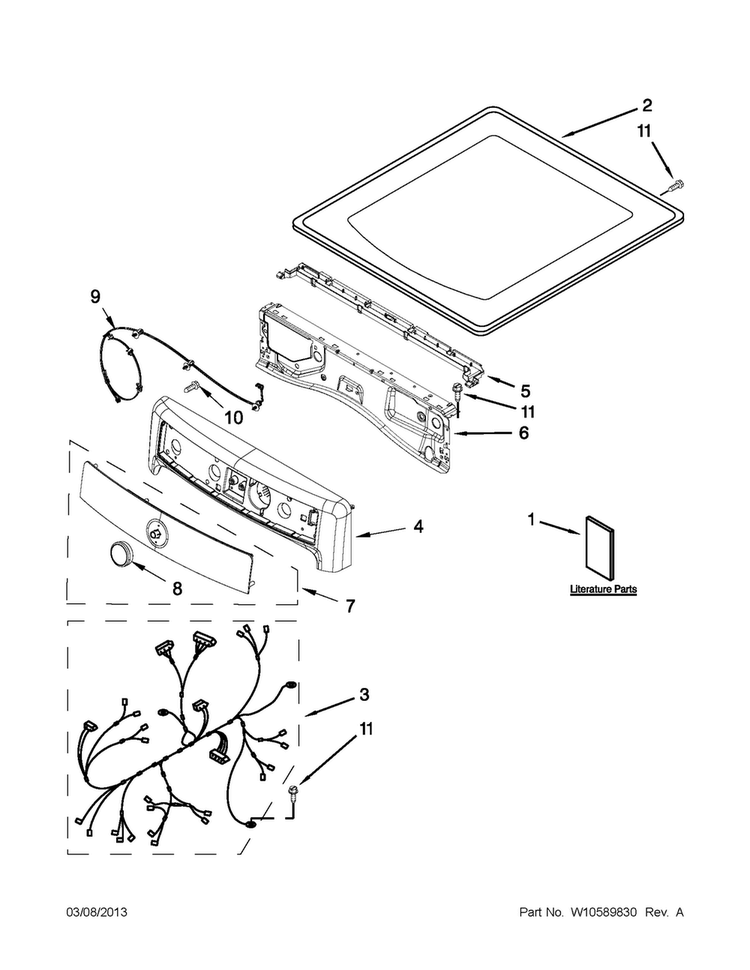 Top And Console Parts Diagram and Parts List for MGD3000BW0  Maytag Dryer