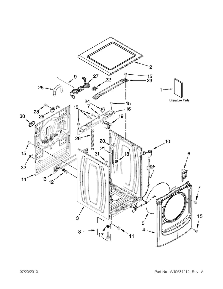 Top And Cabinet Parts Diagram and Parts List for MHW3000BG1  Maytag Washer