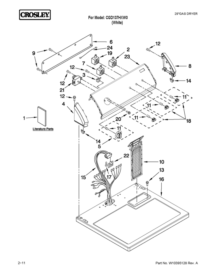 Top And Console Parts Diagram and Parts List for CGD137HXW0  Crosley Dryer