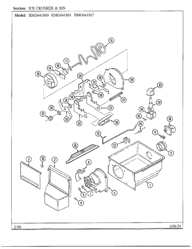 Ice Crusher And Bin Diagram and Parts List for 641861  Admiral Refrigerator