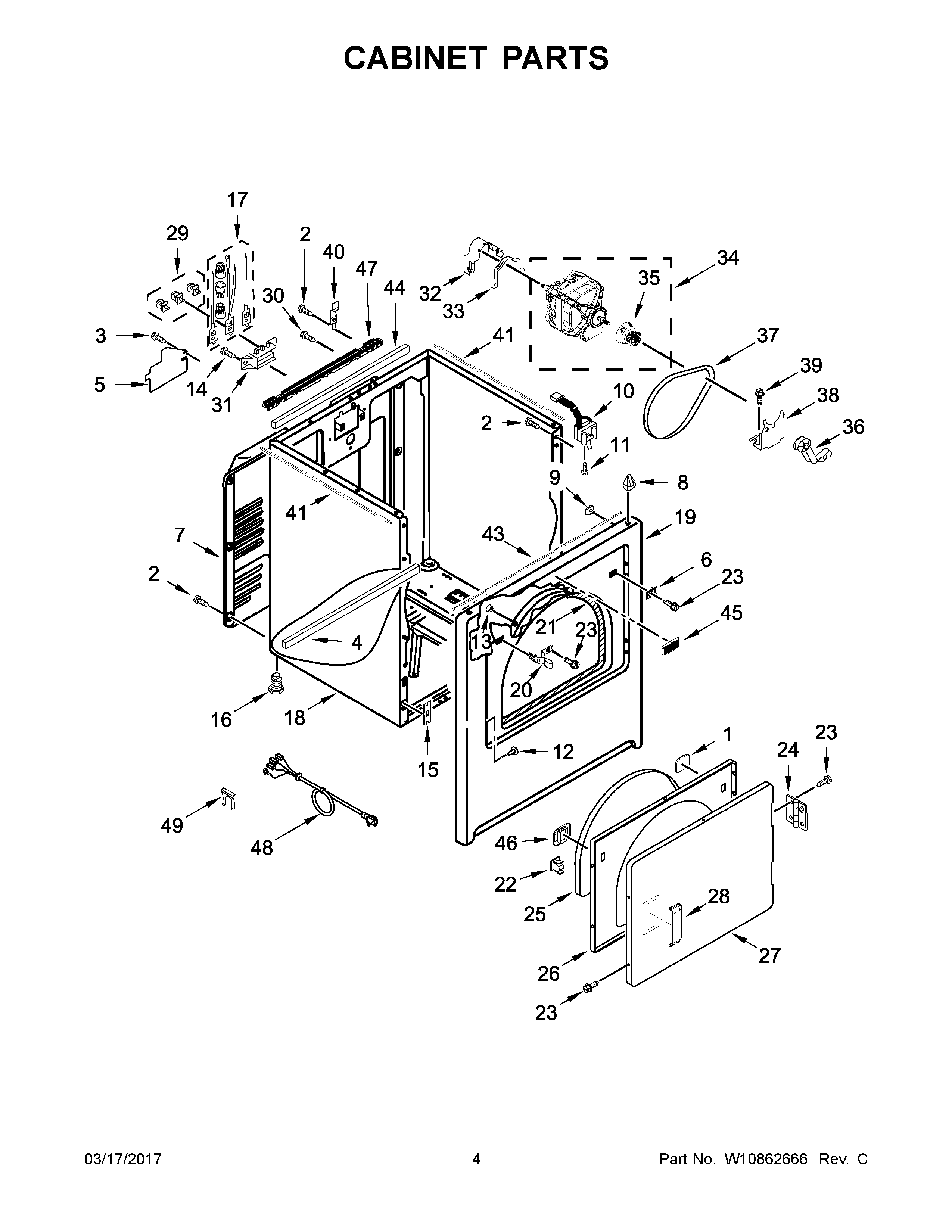 03 - CABINET PARTS Diagram and Parts List for YMEDB755DW2  Maytag Dryer