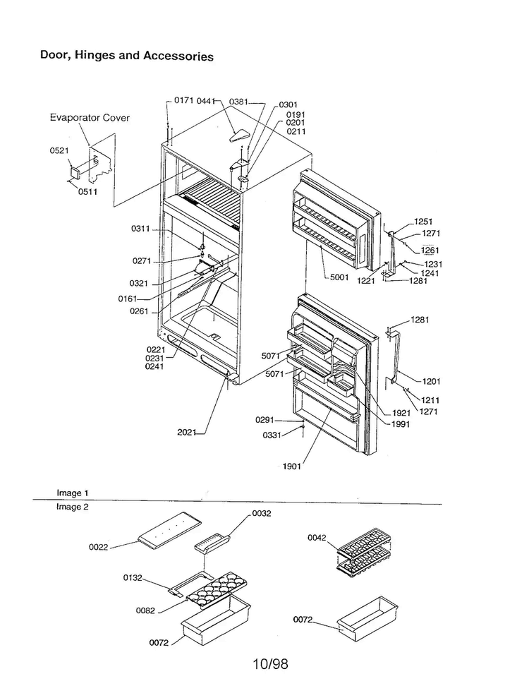 Door, Hinges And Accessories Diagram and Parts List for TX21VW-P1301804WW  Amana Refrigerator