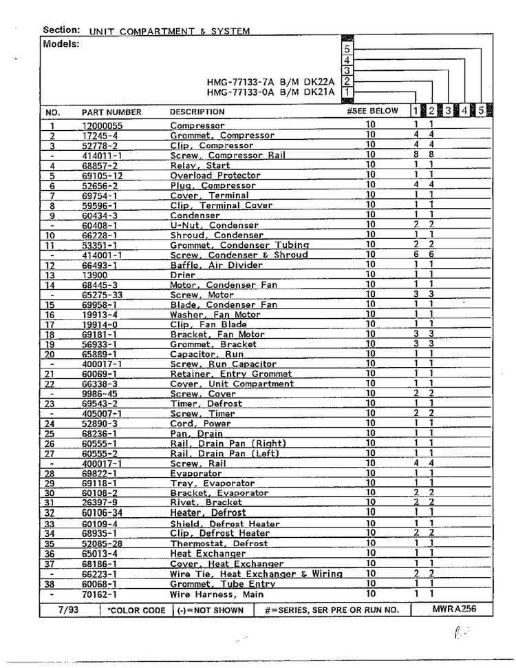 Unit Compartment And System Page 2 Diagram and Parts List for 77133-0A  Admiral Refrigerator