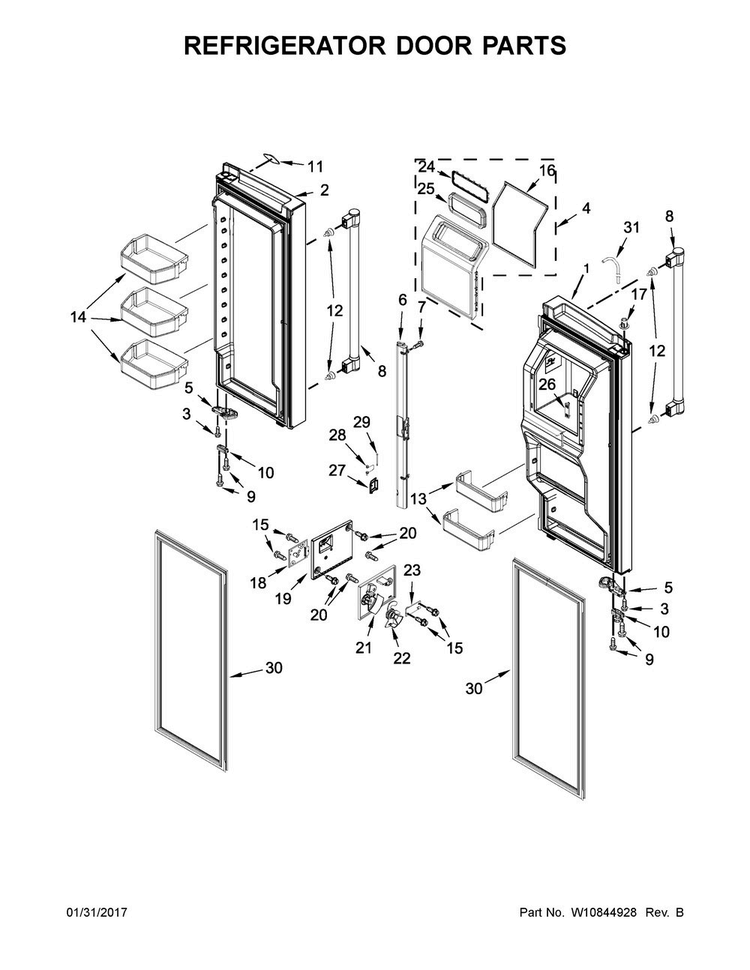 Refrigerator Door Parts Diagram and Parts List for MFT2776DEE02  Maytag Refrigerator