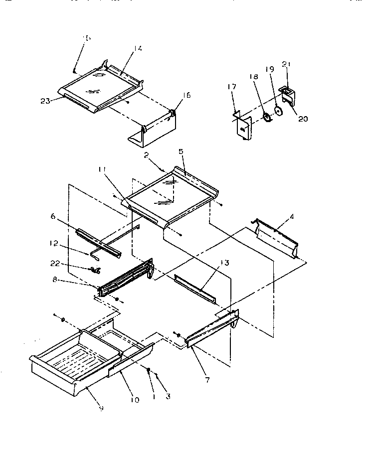 Cabinet Shelving Diagram and Parts List for TRI22S4L-P1196302WL  Amana Refrigerator