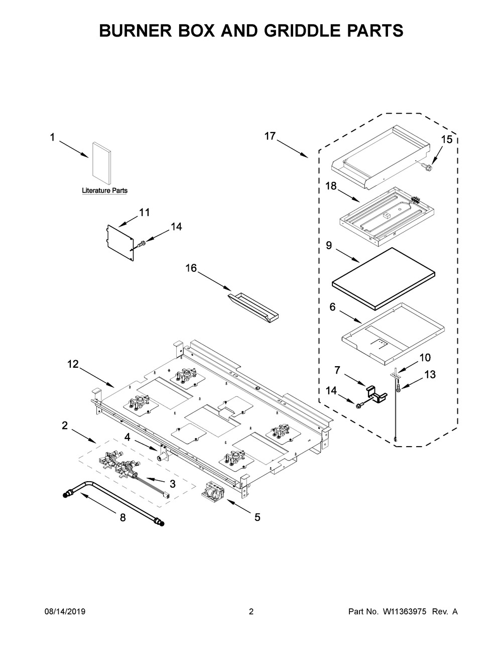 Burner Box And Griddle Parts Diagram and Parts List for JGRP536HM00  Maytag Range