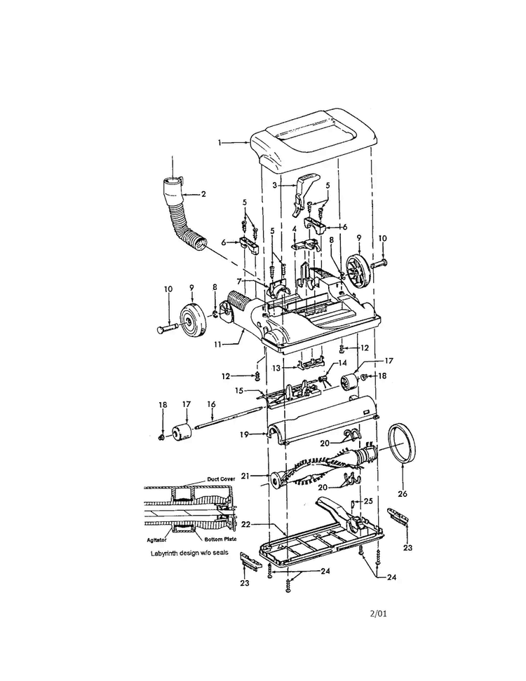 Windtunnel Diagram and Parts List for U5445-940  Hoover Upright Vacuum