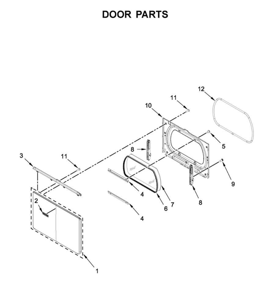 Door Parts 1 Diagram and Parts List for MED6230RHW1  Maytag Dryer