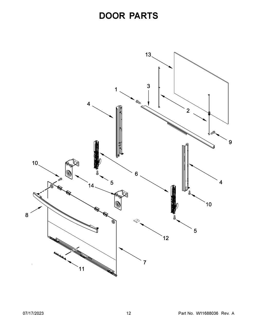 Door Parts Diagram and Parts List for AGR4203MNB0  Amana Range