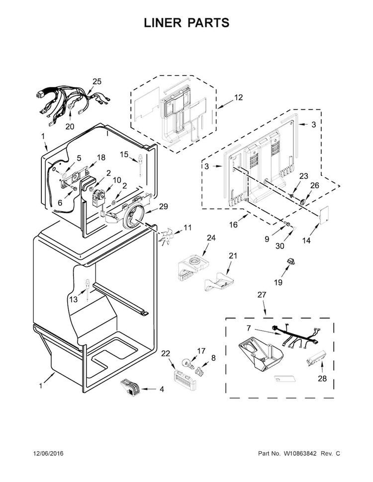 Liner Parts Diagram and Parts List for ART318FFDB02  Amana Refrigerator