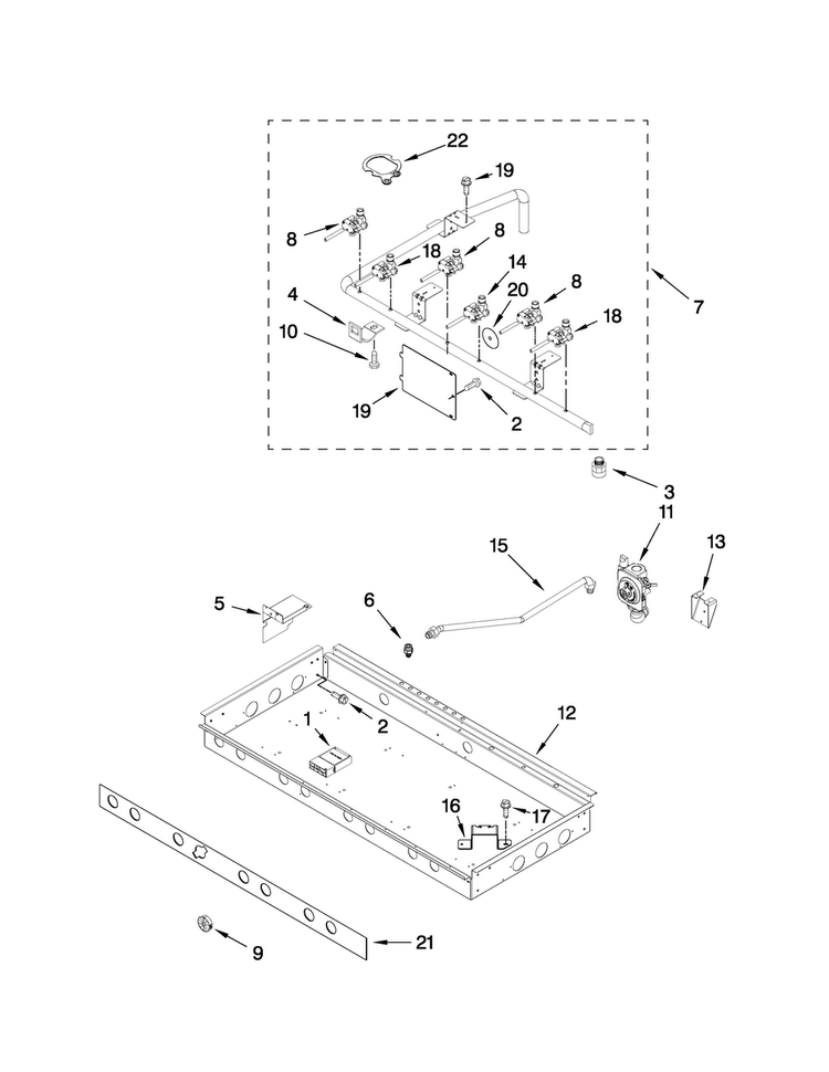 Burner Box, Gas Valves, And Switches Diagram and Parts List for YJDRP536WP00  Jenn-Air Range