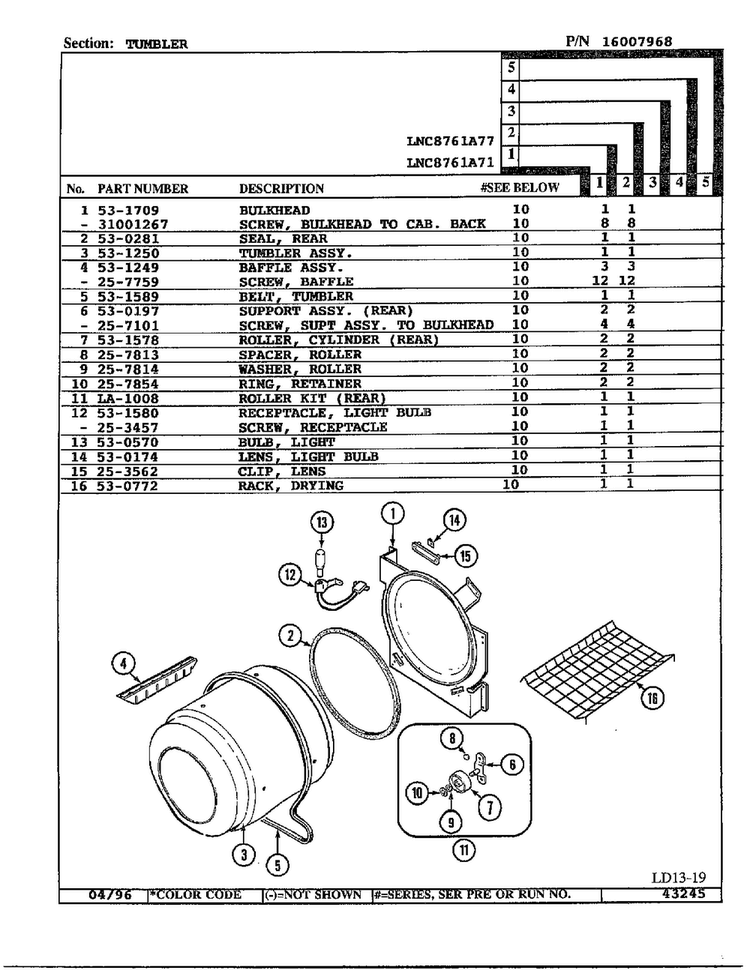 Tumbler Diagram and Parts List for LNC-8761A77  Maytag Dryer