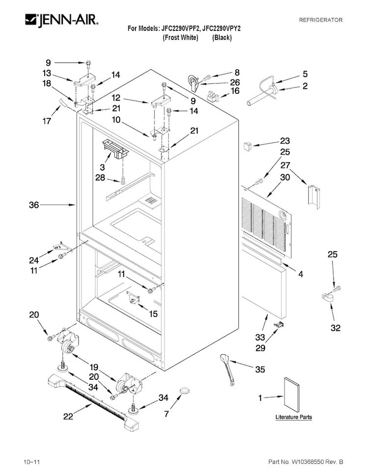 Cabinet Parts Diagram and Parts List for JFC2290VPY2  Jenn-Air Refrigerator