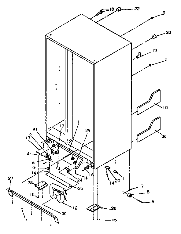Drain System And Rollers Diagram and Parts List for SSD25SL-P119042WL  Amana Refrigerator