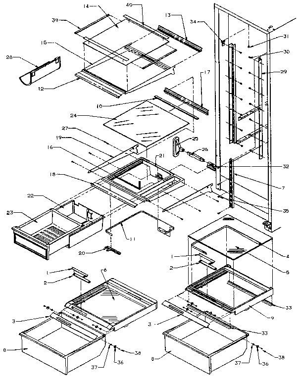 Refrigerator Shelving And Drawers Diagram and Parts List for SZDE27N-P1162202W  Amana Refrigerator