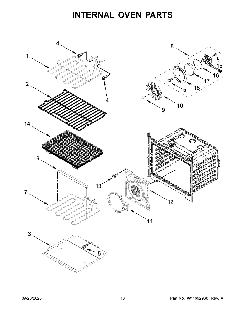 Internal Oven Parts Diagram and Parts List for MOED6030LZ01  Maytag Wall Oven