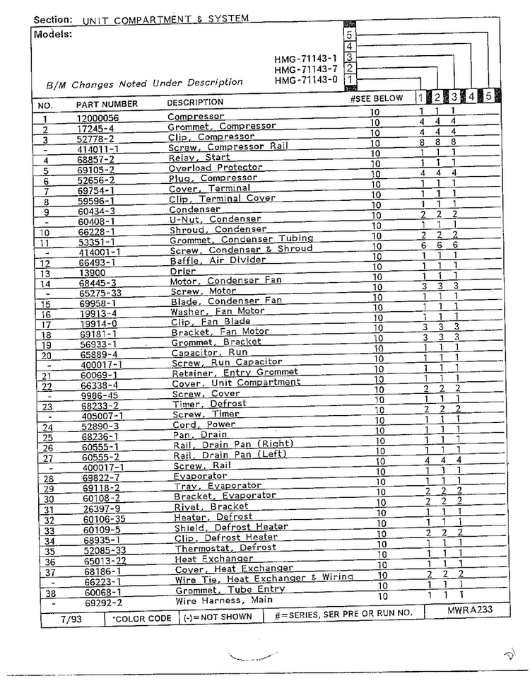 Unit Compartment And System Page 2 Diagram and Parts List for 71143-0A  Admiral Refrigerator