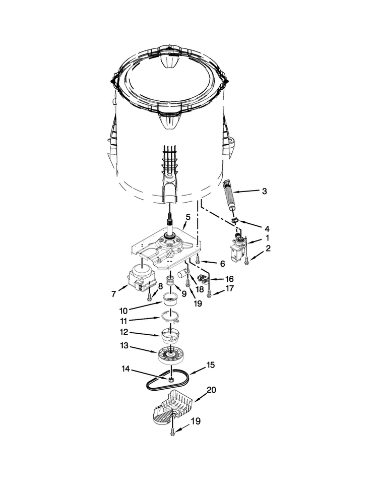 Gearcase, Motor And Pump Parts Diagram and Parts List for CAW12444BW0  Crosley Washer