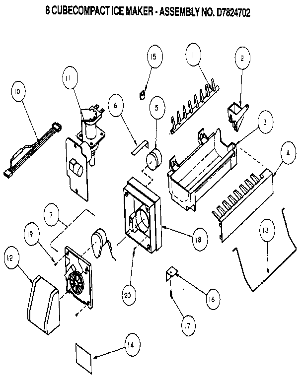 8 Cubecompact Ice Maker Diagram and Parts List for TXI22R-P1168004W  Amana Refrigerator