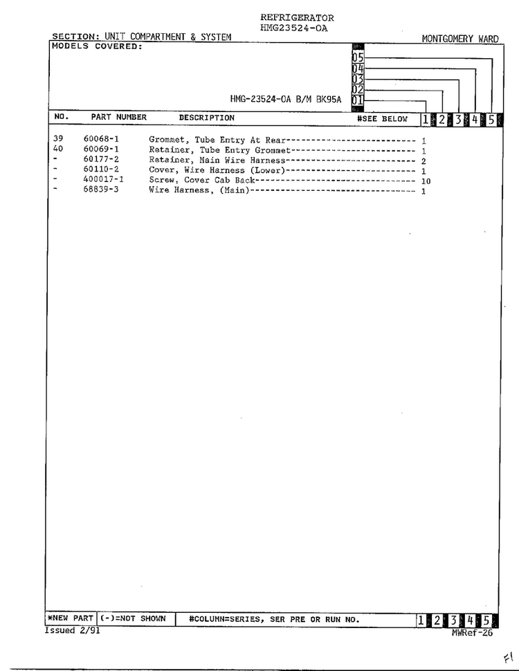 Unit Compartment & System Diagram and Parts List for 23524-0A  Admiral Refrigerator
