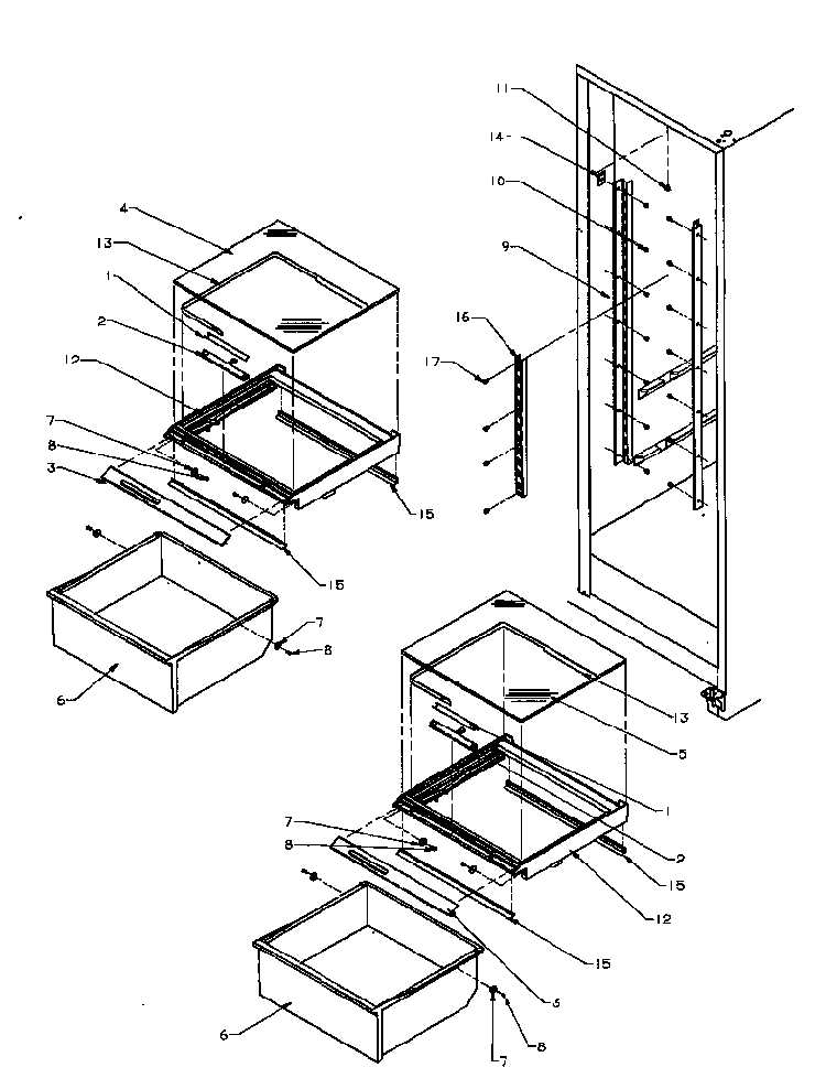 Refrigerator Shelving & Drawers Diagram and Parts List for SPD22NL-P1181306WL  Amana Refrigerator