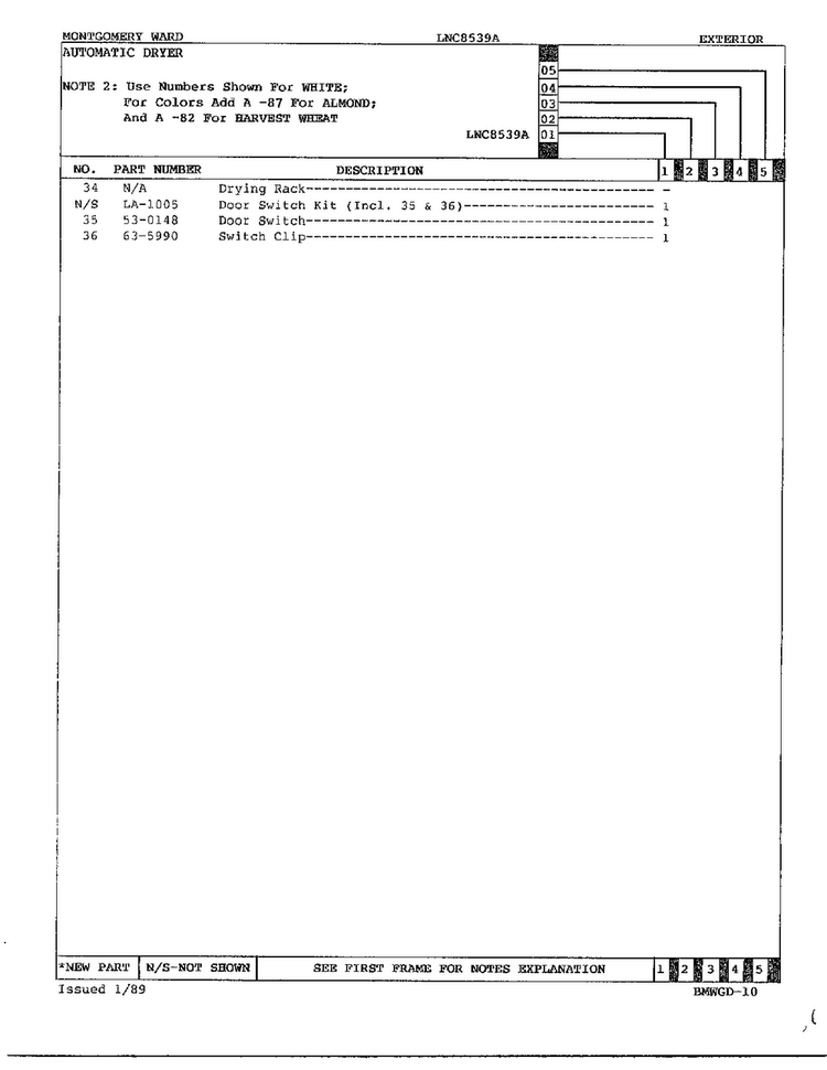Automatic Dryer-exterior Page 3 Diagram and Parts List for 8539A  Norge Dryer
